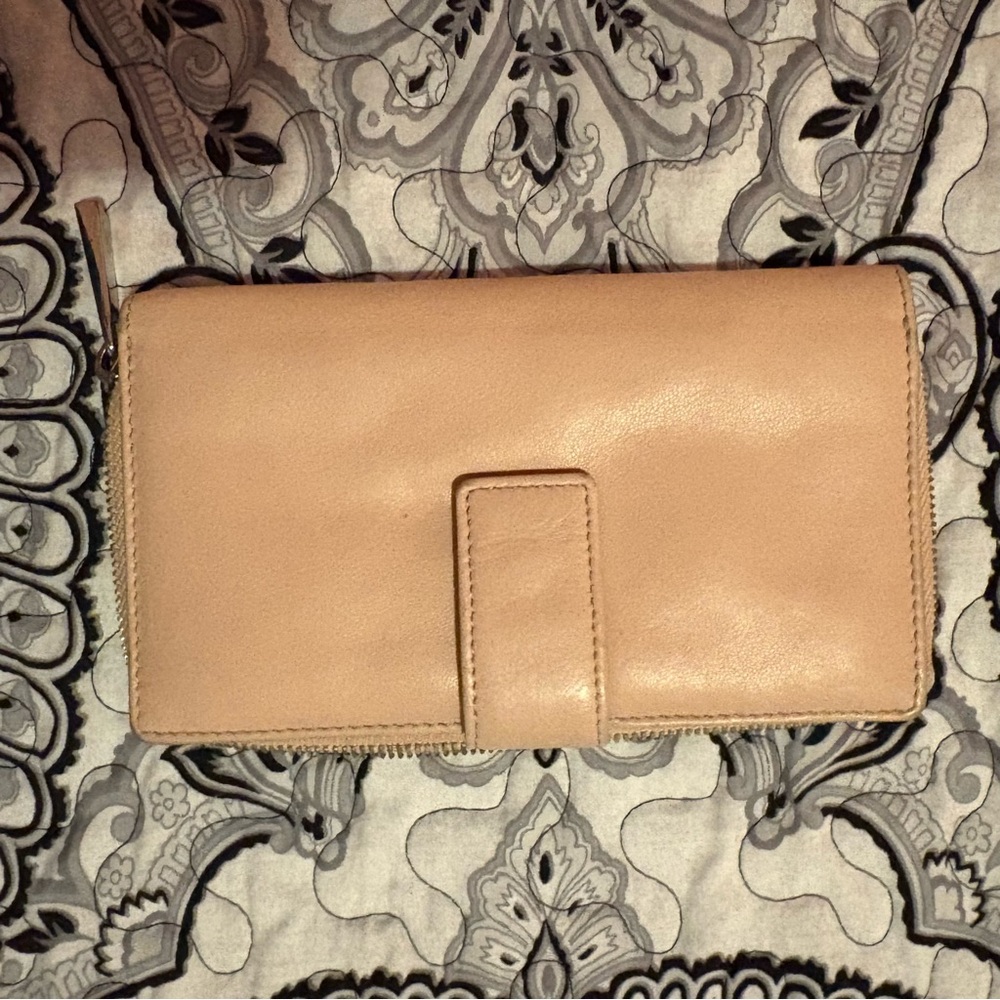 Valentina VA Leather Wallet Clutch Baby Pink, Zippered, with Gold Accents